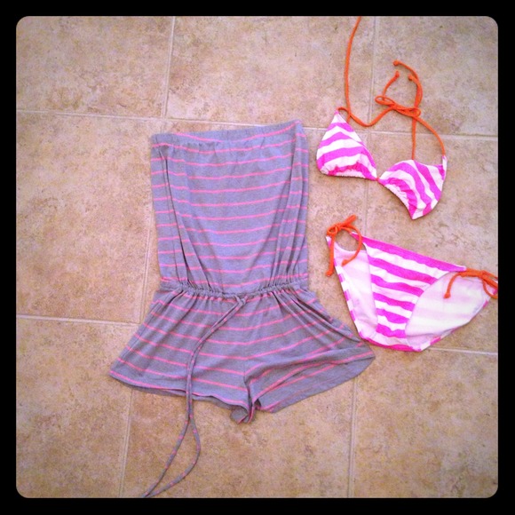 🎀Cute gray&pink romper