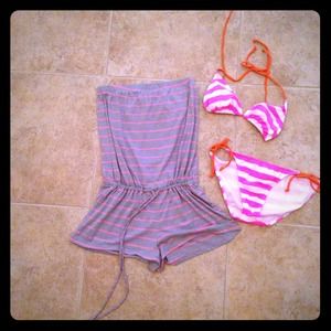 🎀Cute gray&pink romper