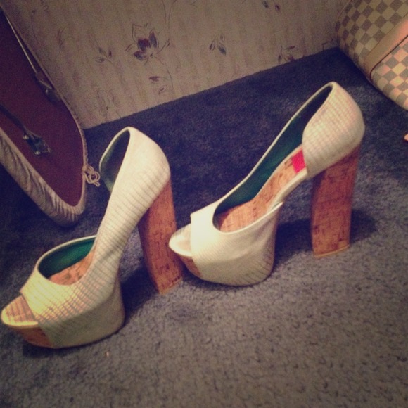 Mint blue cork heels