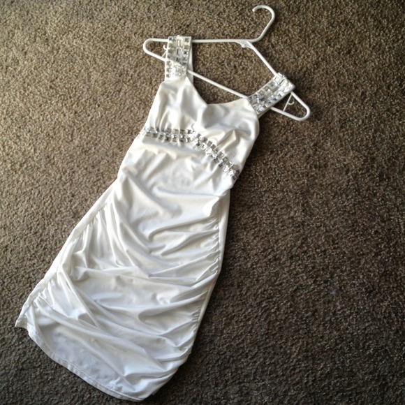White rhinestone accented cocktail dress