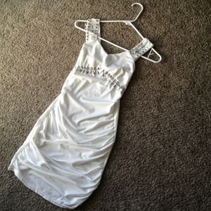 White rhinestone accented cocktail dress