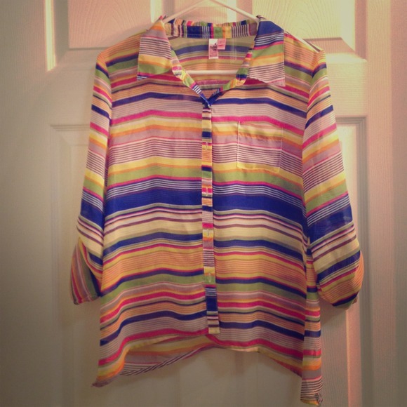 Colorful sheer shirt.