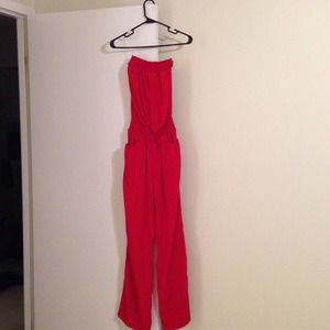 Red pants suit