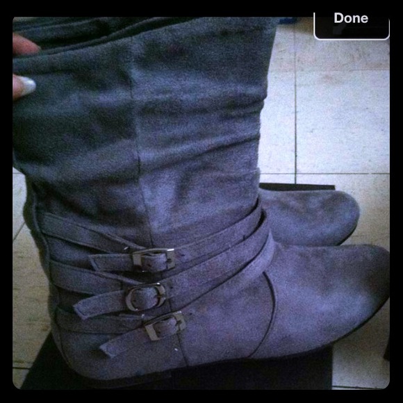 Gray Suede Winter Calf Boots !