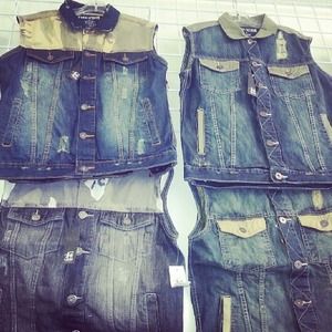 Camo shoulder denim vest