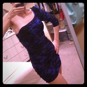 Black/Royal Blue One-Shoulder Dress w/ Side Cutout
