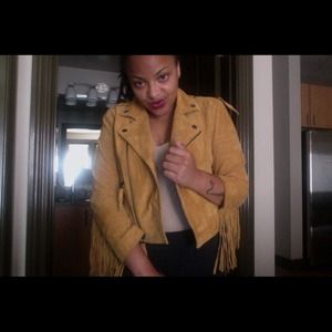 F21 Mustard suede jacket with tassels