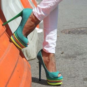 Shoe Dazzle Shoes - Multicolor Platform Pumps Shoe Dazzle Shoes - Multicolor Platform Pumps