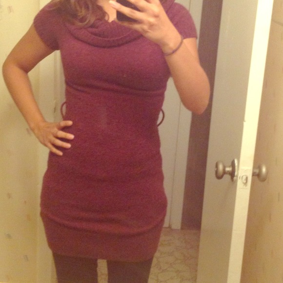 Purple dress cute with leggings and belt.