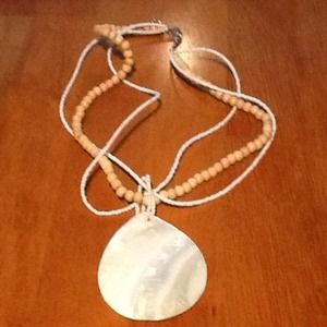 BEACH NECKLACE - shells and wood beads, beautiful!