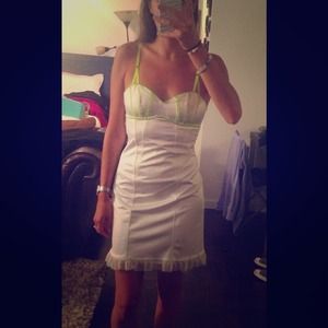 Bettina Liano white and lime green dress