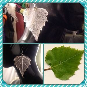 *Birch tree leaves dipped in Silver* Earrings