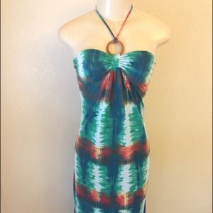 Green Watercolor Maxi Halter Top Dress