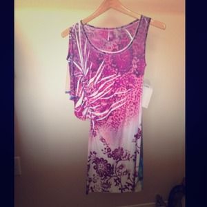 Sublimation print dress with ruffle side