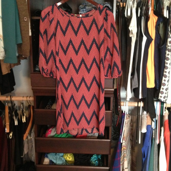 Red & navy chevron dress. Soft silky
