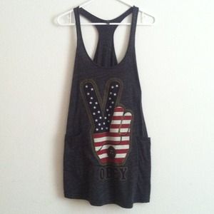OBEY GREY AMERICAN FLAG PEACE SIGN TANK TOP!!