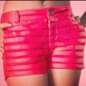 Faux leather red shorts