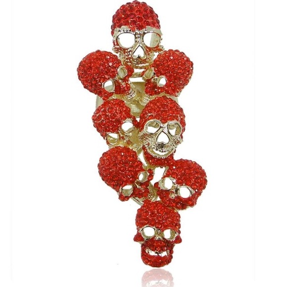 Skulls Red Stretch Free Ring - Picture 2 of 4