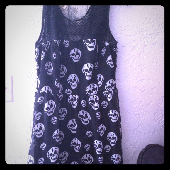 Cute Sheer High-Low Dress with Skull Pattern XL