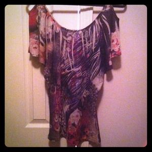 Print blouse, short sleeve