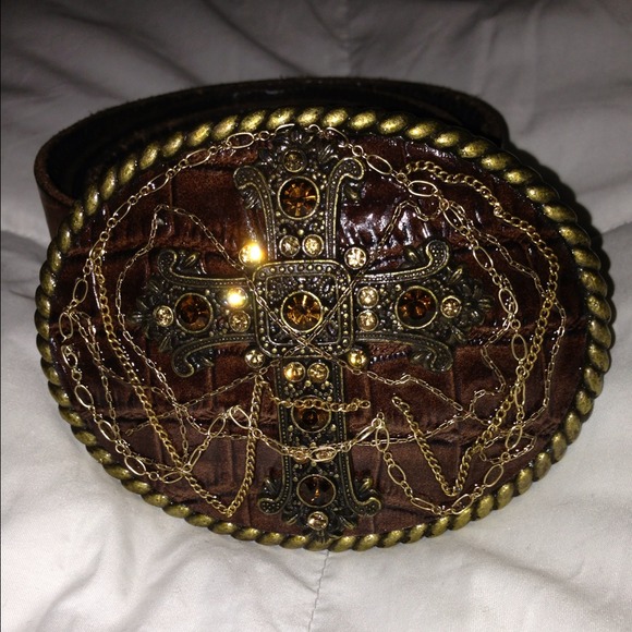 Brown Leather Belt with Cross Buckle