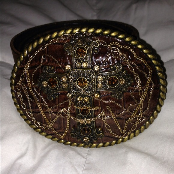 Brown Leather Belt with Cross Buckle