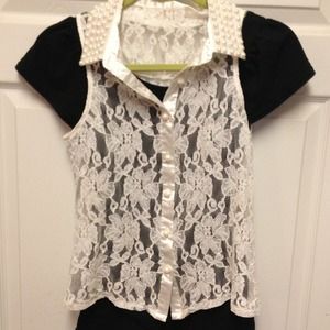 White lace pearled boutique vest cover up
