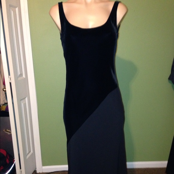 Black Evening Gown with Black Velvet Detail