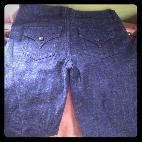 Dark Wide Leg Jeans with Embroidered Flap Pockets