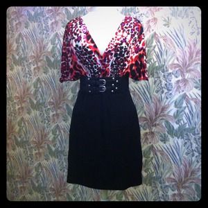 Hot animal print high waist belted dress