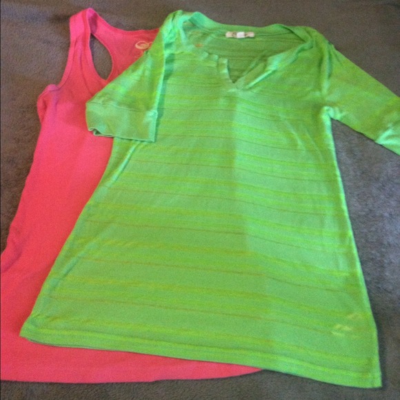 2 for 1 deal, pink tank with florescent green top