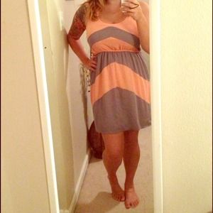 ⛔⛔SOLD⛔⛔Coral and Grey Chevron Dress