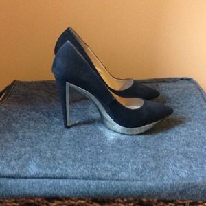 NEW PRICE-Black suede/gold metal shoes