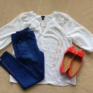 White sheer peasant blouse