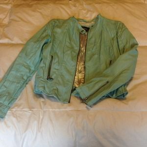 NEW PRICE-Leather type mint green jacket.