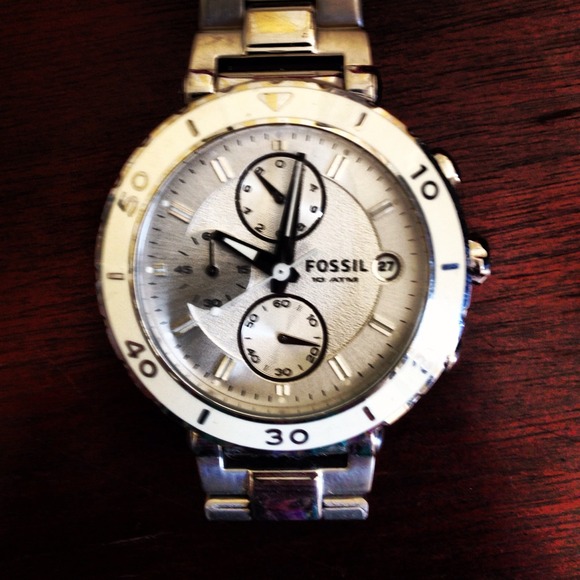 Silver large face Fossil watch