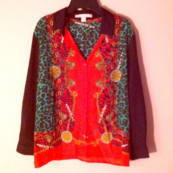 Leopard print and chains long sleeve top
