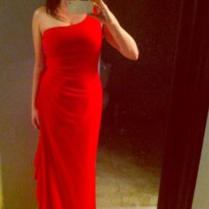 Classics one shoulder red Rimini gown w/ ruching