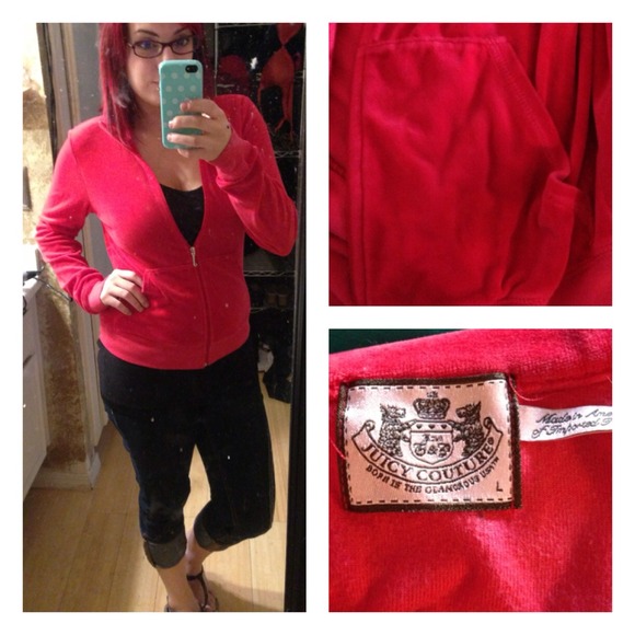 Red velour juicy couture zip up sweater