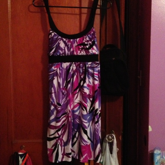 Pink, purple, black, and white dress.
