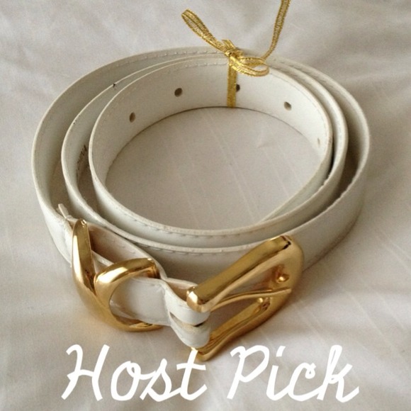 Accessories - Host Pick 10/19 - White Belt with Gold Tone Buckle