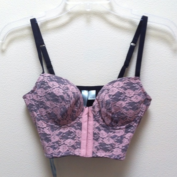 🚫 sold🚫Black/Pink Lace Bustier - Picture 2 of 4