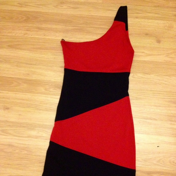 Red & Black One-Shoulder Dress