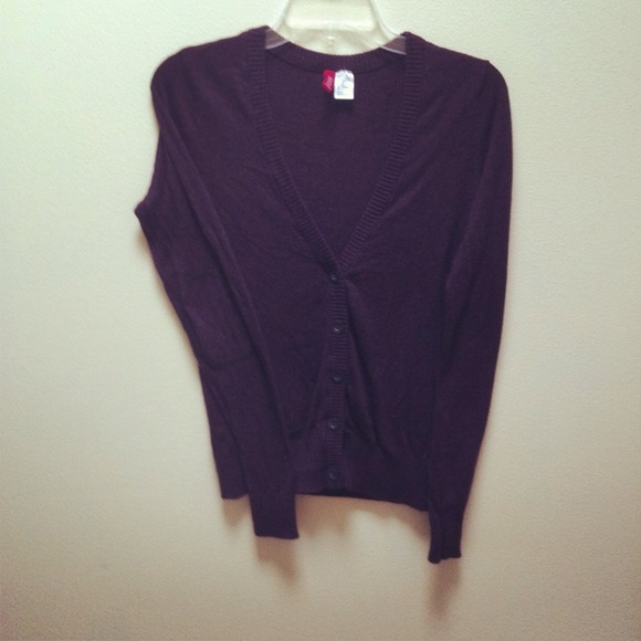 ⛔Sold⛔Dark Purple Cardigan with Elbow Patch - Picture 2 of 2