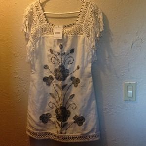 Free People Ivory White Black Floral Dress Size 4