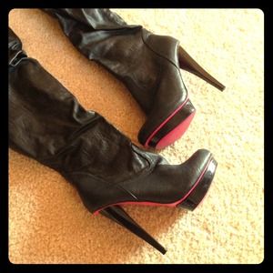 Thigh-high faux leather boots