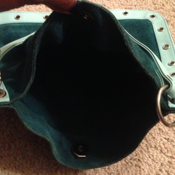 Turquoise suede handbag - Picture 2 of 4