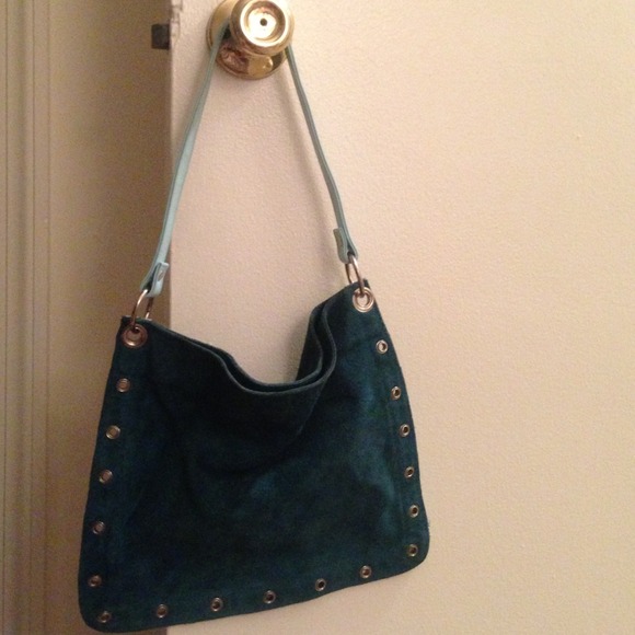 Turquoise suede handbag - Picture 4 of 4