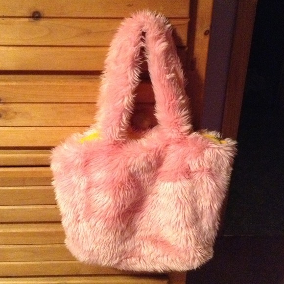 Pink and orange fuzzy bag