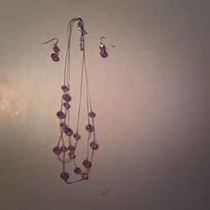 Pink crystal necklace earring set